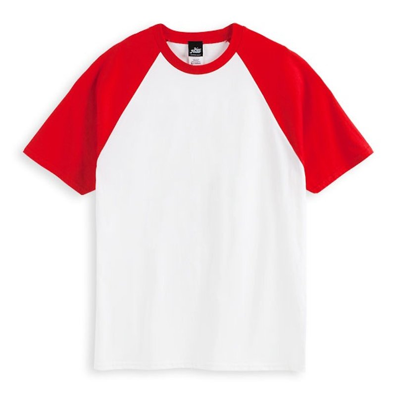 棒球短袖T恤 - 白紅 - 男 T 恤 - 棉．麻 紅色