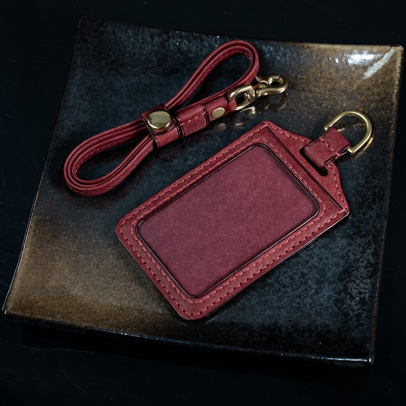 紅紫色 直式證件套 (三折掛繩) 卡套 悠遊卡 識別證 證件卡套 - 證件套/卡套 - 真皮 紫色