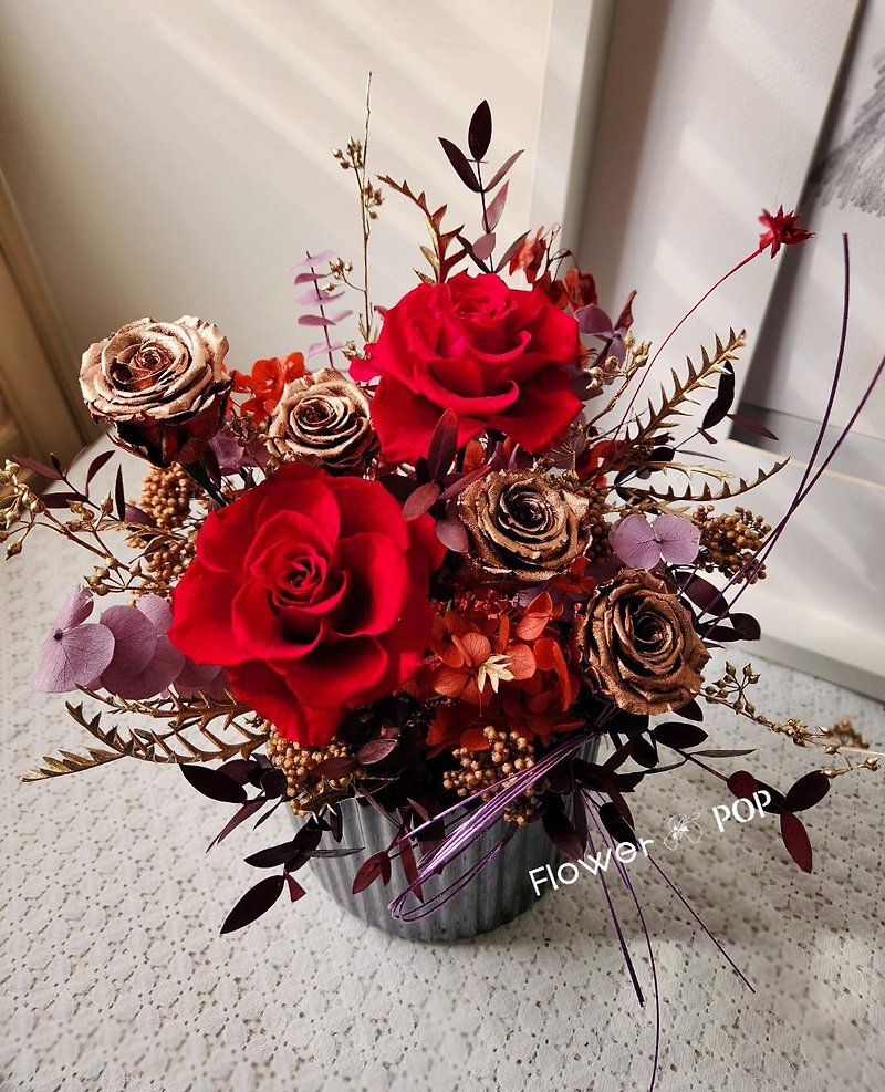 Fashionable Red New Year’s Super Plan All-Eternal Flower Table Flower Width 30cm - Dried Flowers & Bouquets - Plants & Flowers Gold