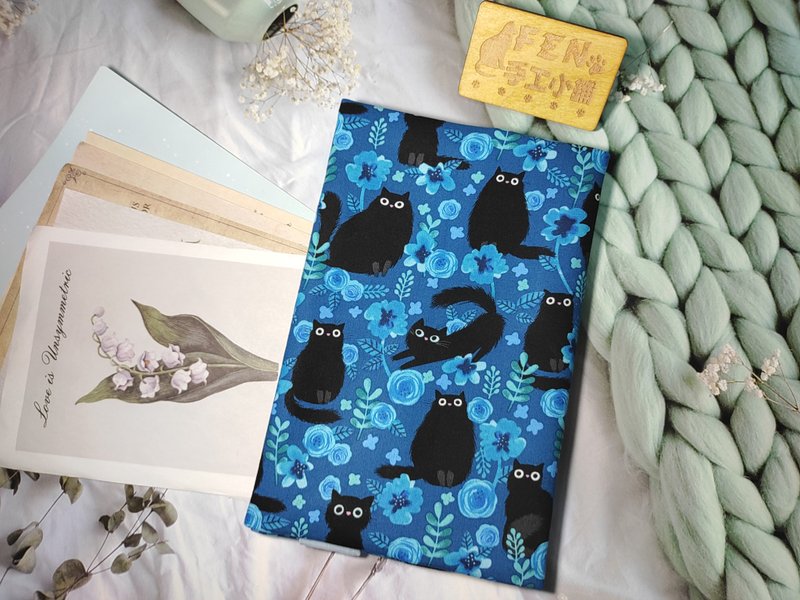 Cat Series-American limited edition fabric-watercolor blue garden cat cloth book cover-cloth book cover suitable for A5/25K - Book Covers - Cotton & Hemp 