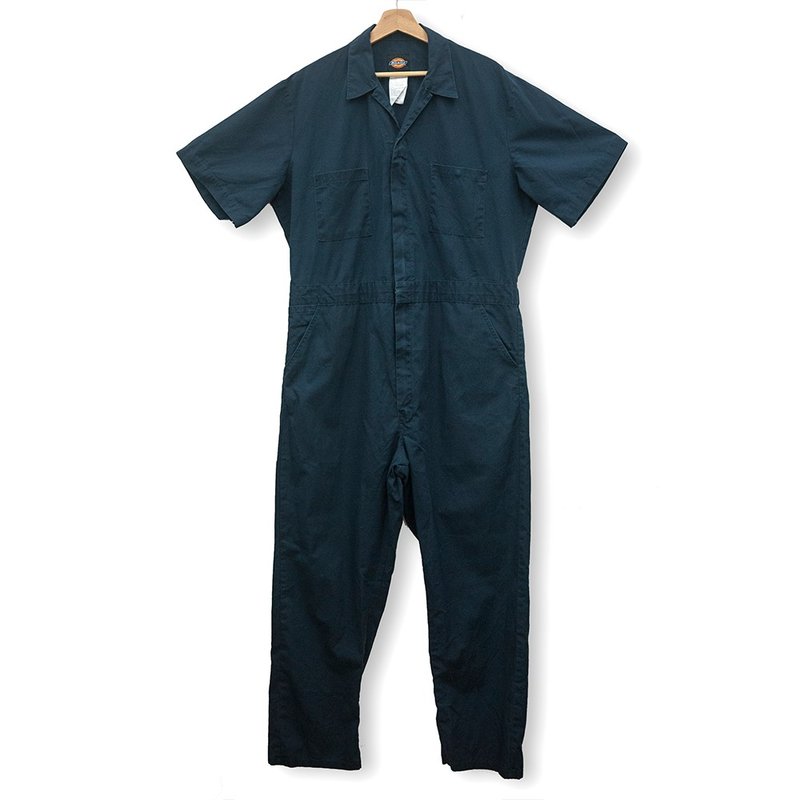 DICKIES 深藍 短袖 連身工作服 coveralls 古著 二手 - 吊帶褲/連身褲 - 棉．麻 藍色
