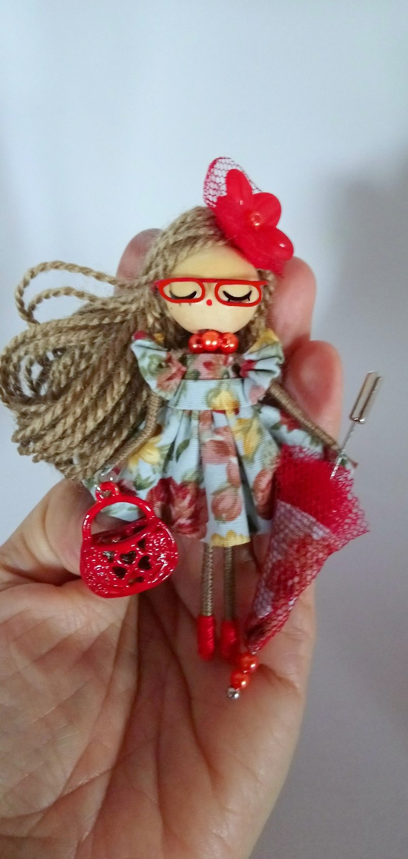 Brooch doll - Brooches - Other Metals Red