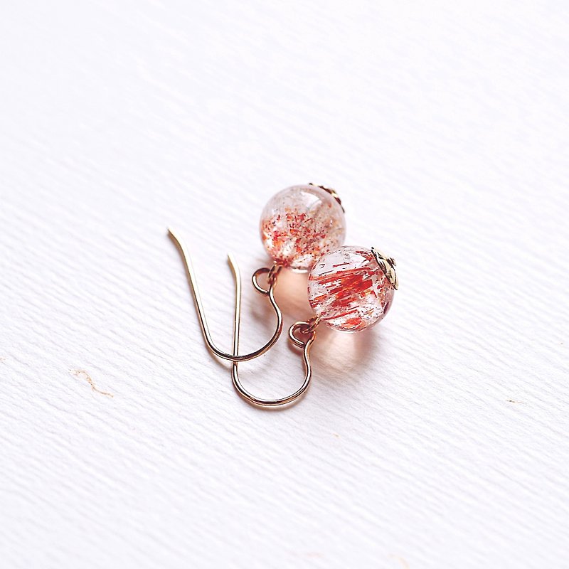 Super Seven Cleansing Grade Gold Strawberry Natural Crystal 14K Earrings Bright and Bright - ต่างหู - เครื่องเพชรพลอย สีส้ม