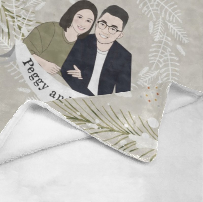 Light grey snow with flower frame) customize illustration blanket - ผ้าห่ม - เส้นใยสังเคราะห์ สีกากี