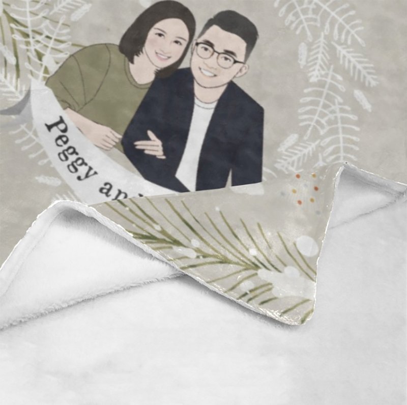 【520情人節禮物】客製插畫毛毯冷氣毯-淺灰啡色雪花結婚情侶禮物 - 棉被/毛毯 - 聚酯纖維 卡其色