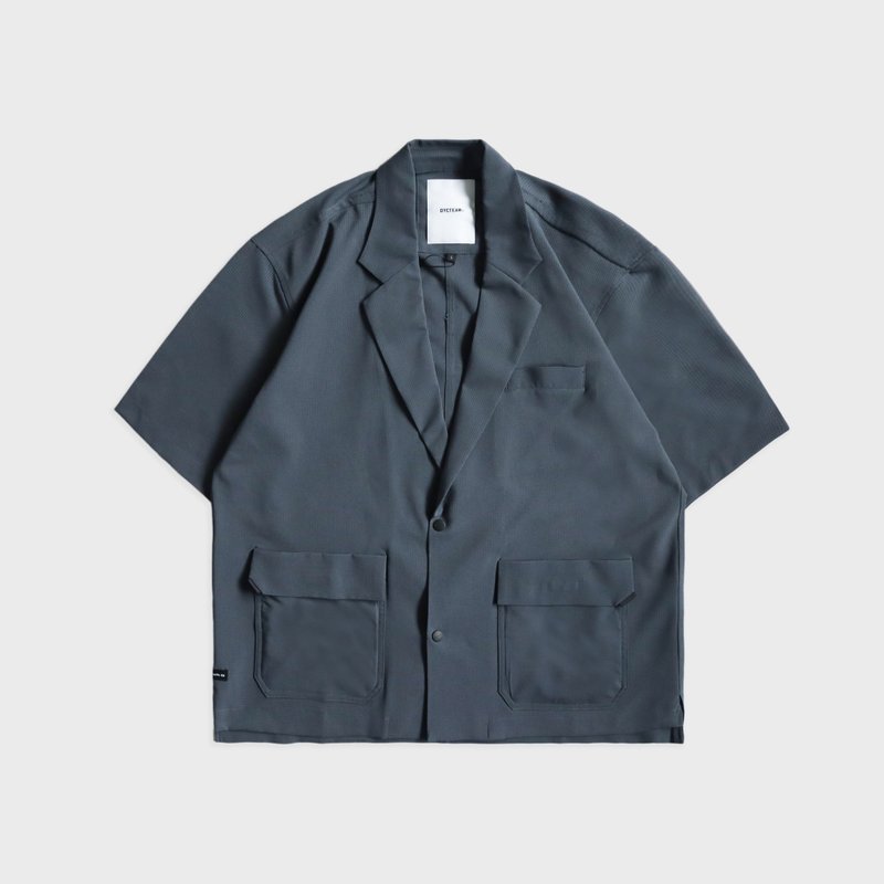 DYCTEAM - See-through panel Pocket Short Sleeve Shirt - 男襯衫/休閒襯衫 - 其他材質 藍色