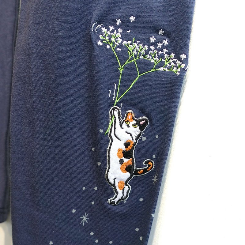 【Gypsophila Cat】Pants Dark Blue - กางเกงเลกกิ้ง - ผ้าฝ้าย/ผ้าลินิน สีน้ำเงิน