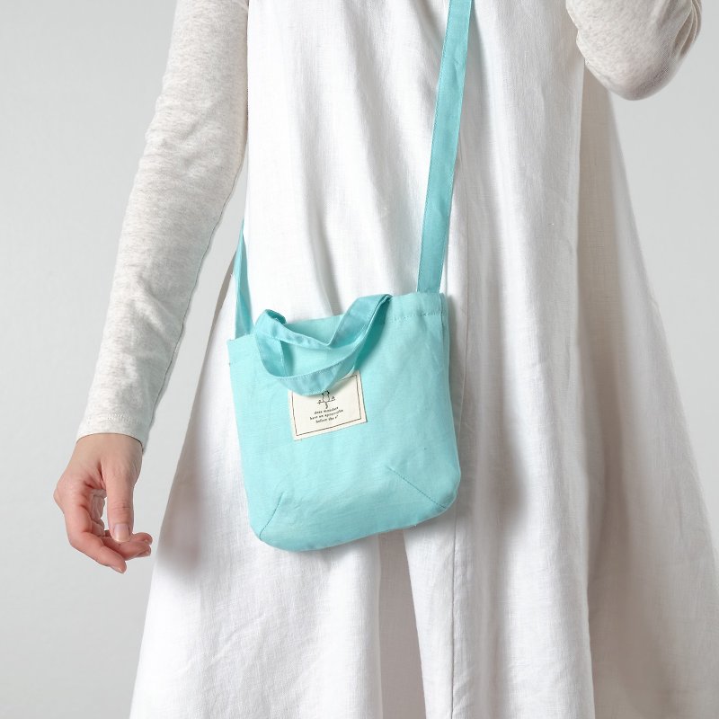 Mini Mint Linen Sling Bag - กระเป๋าแมสเซนเจอร์ - ผ้าฝ้าย/ผ้าลินิน สีน้ำเงิน