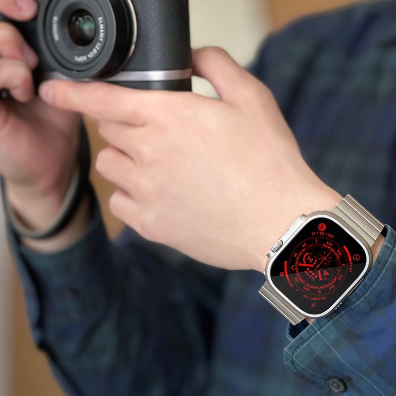 JM 航空宇宙グレードチタン合金 DLC ダイヤモンドライクカーボンコーティング Apple Watch ウルトラストラップ_シニアスタイル - 腕時計ベルト - 貴金属 シルバー