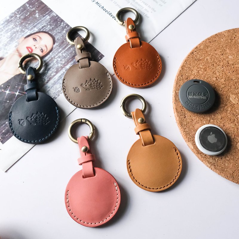 ///Customization/// Building magnetic buckle cover Airtag cover pet Bluetooth tracking cover handmade - Keychains - Genuine Leather Multicolor