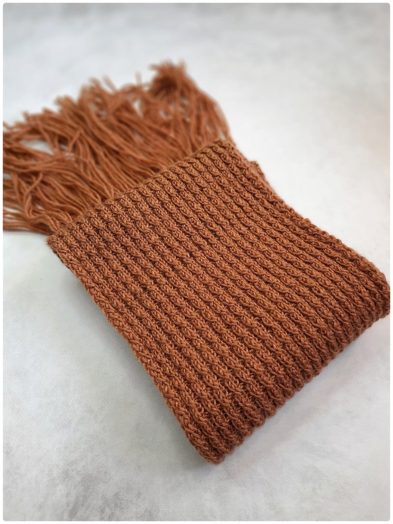 Winter warm cozy brown cashmere scarf unisex fringed, gift fo women, men - 絲巾 - 羊毛 咖啡色