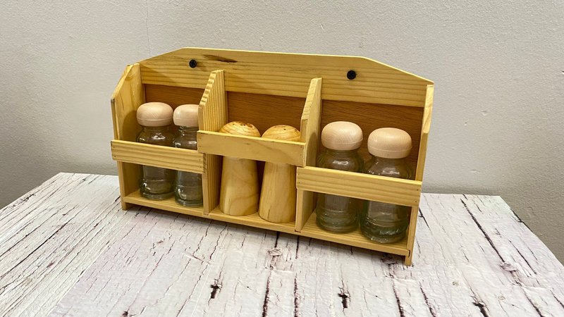 Vintage Spice Rack, Wall hanging, Handmade Home decor, 4 Glass Spice Bottles - Kitchen Appliances - Wood Brown