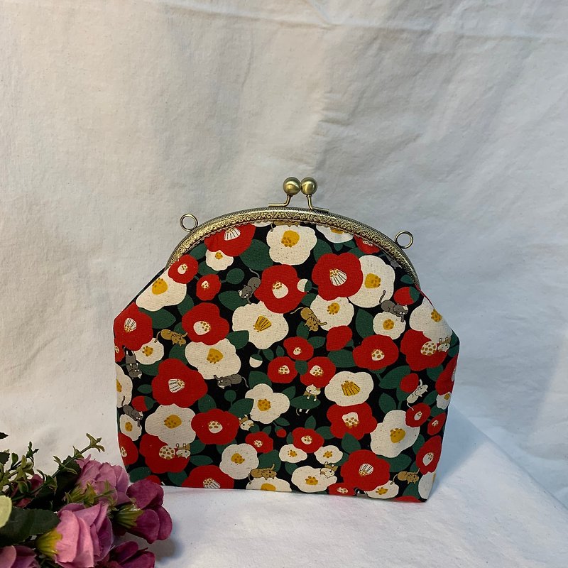 Cat Hide Flower Half Round Mouth Gold Bag【Mother's Day Gift】 - Messenger Bags & Sling Bags - Cotton & Hemp Red