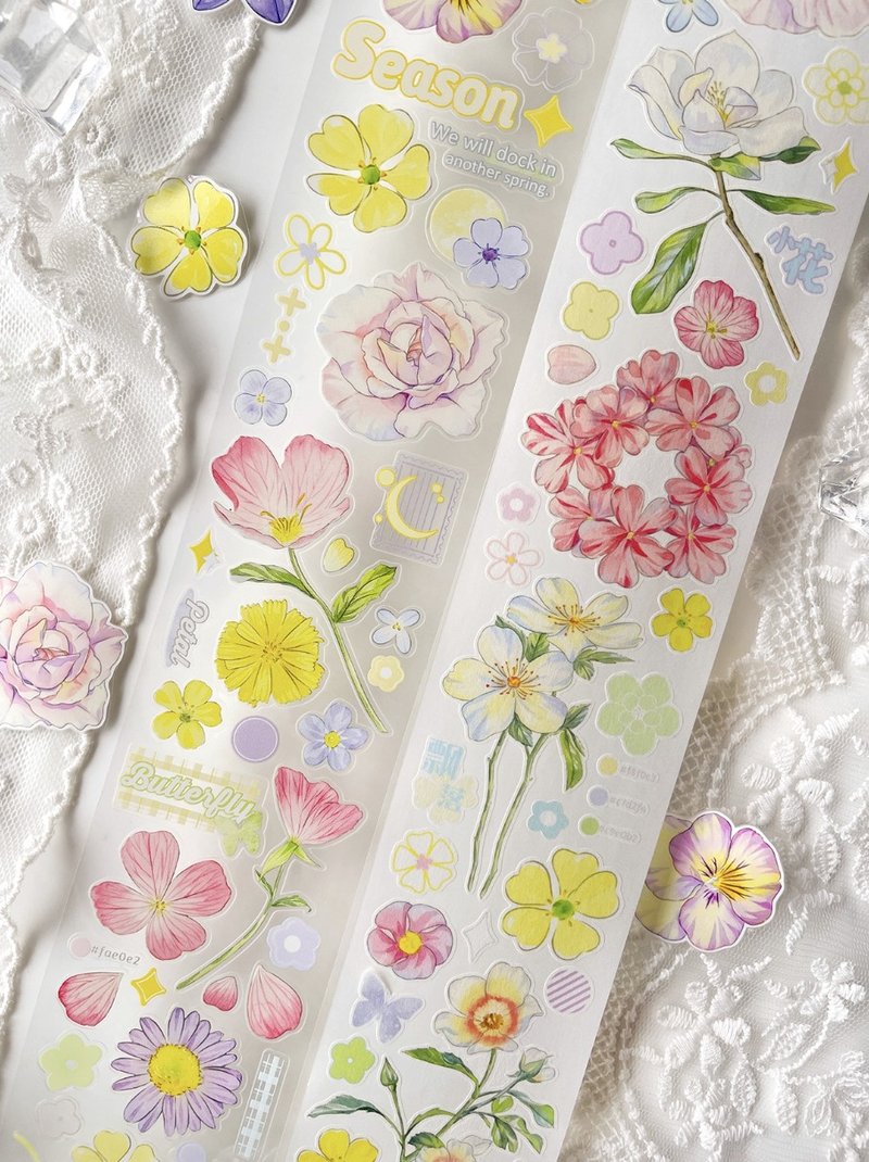 淺淺花述 淡ピンクパープル小花 PET 和紙膠帶 (kiss-cut) - 紙膠帶/和紙/PET - 其他材質 粉紅色