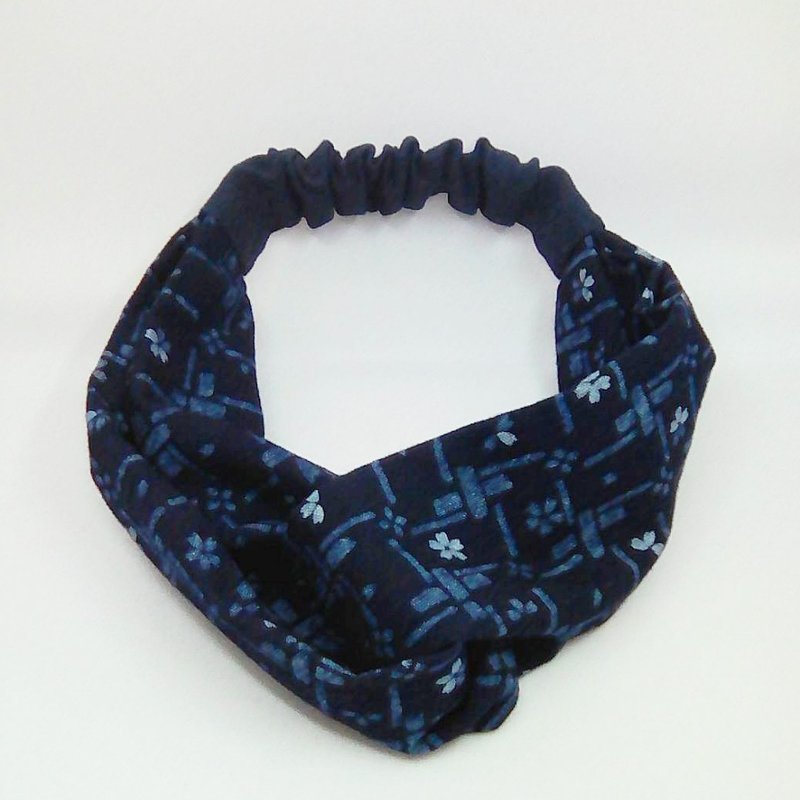 Aizen Cross Hair Band / Sakura / Floral - Hair Accessories - Cotton & Hemp Blue