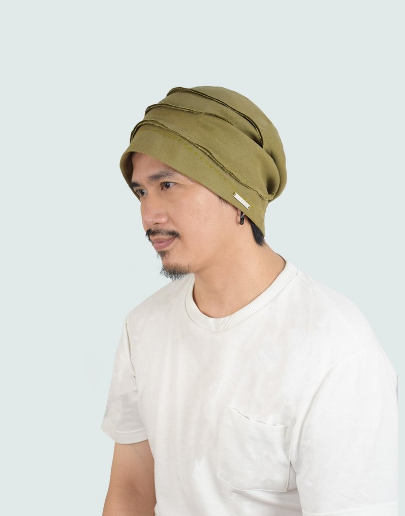 Linen Beanie Loose Style Slouchy Beanie  Handmade Beanie Raw Edge Detailing - หมวก - ผ้าฝ้าย/ผ้าลินิน ขาว