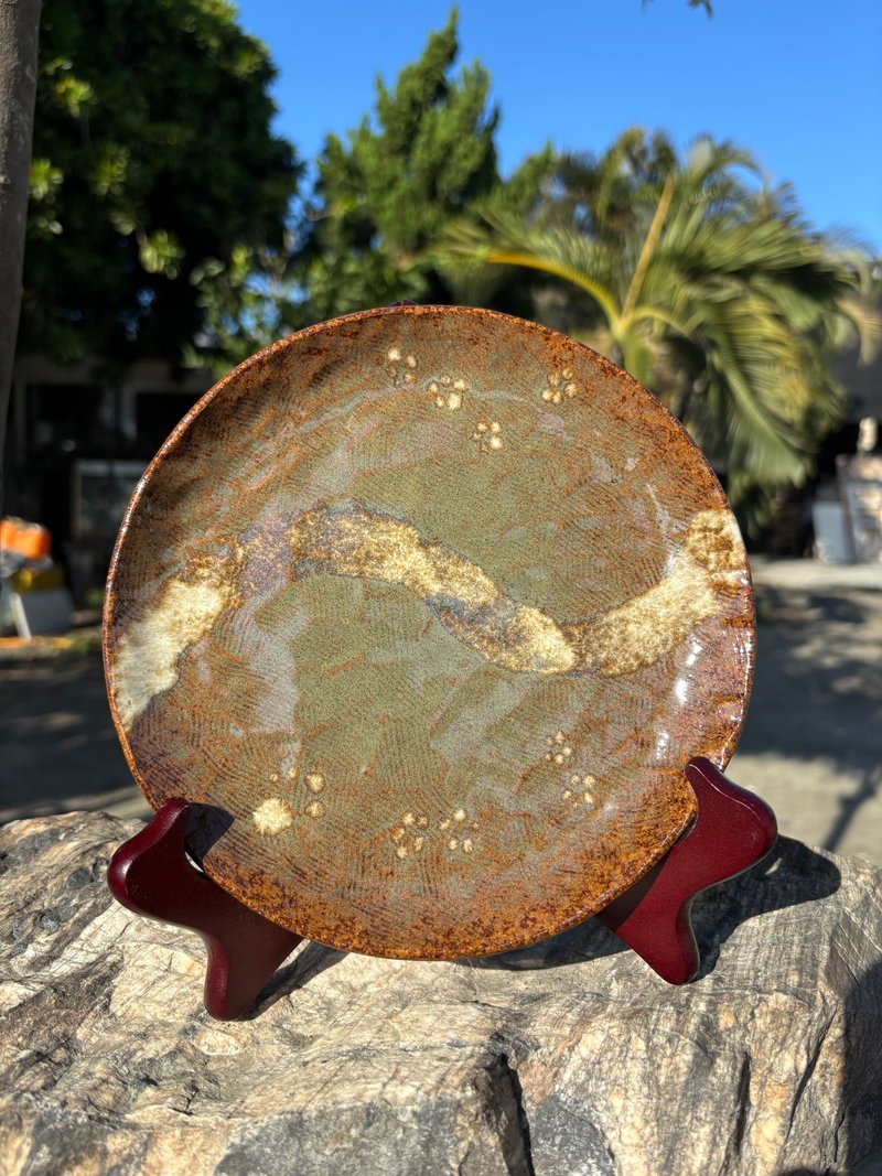 White Plum Blossom Round Plate 03 - Plates & Trays - Pottery Brown