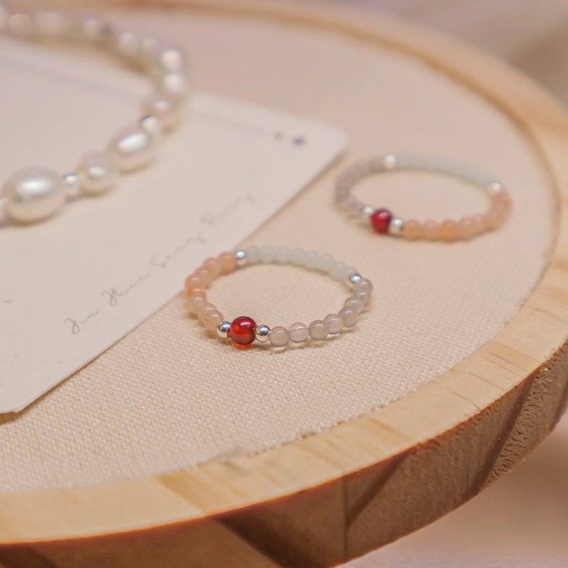 [Twilight Rose] Red Stone × Sun Stone × Gray Agate × Stone l Original sterling silver jewelry - General Rings - Jade 