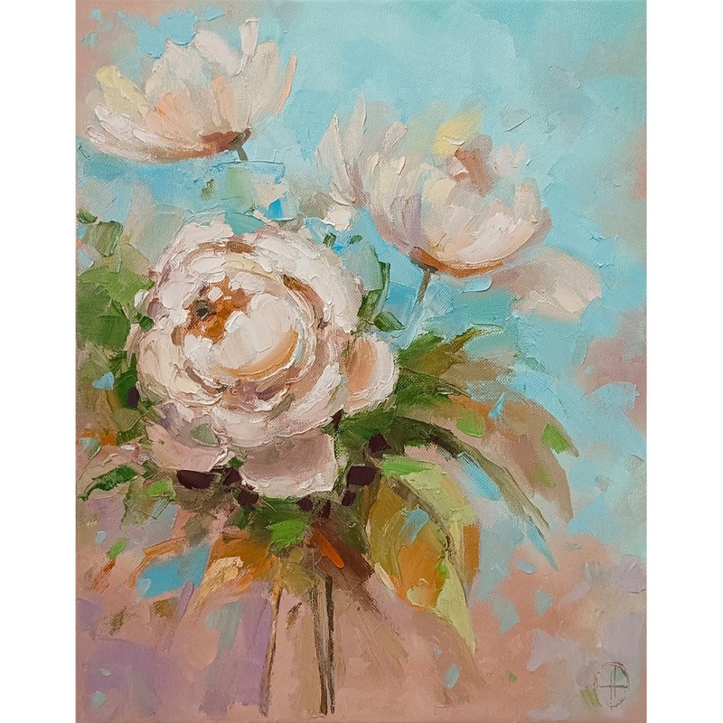Peonies Painting Flowers Oil Painting Florals Bouquet Wall Art by Nadya Ya - 海報/掛畫/掛布 - 其他材質 粉紅色