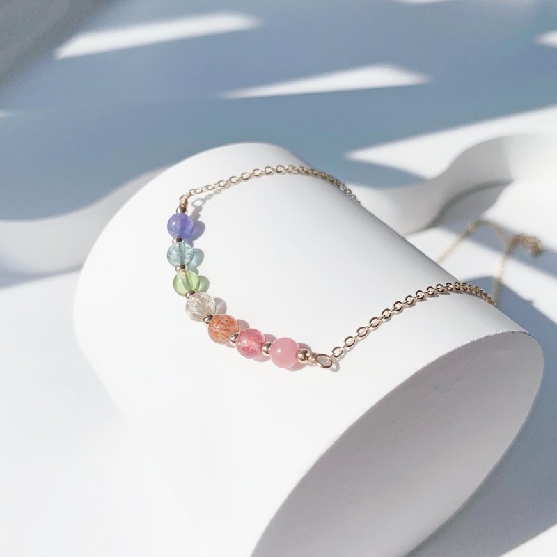 Over the Rainbow Natural Crystal 14k Gold Plated Smile Necklace - Chokers - Crystal Multicolor