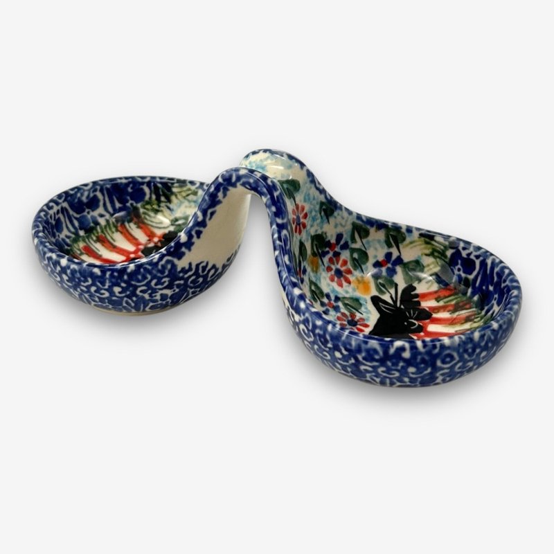 波蘭手繪手工陶-分隔碗/醬料小碗 14cm 黑貓花園系列 - 碗 - 陶 藍色
