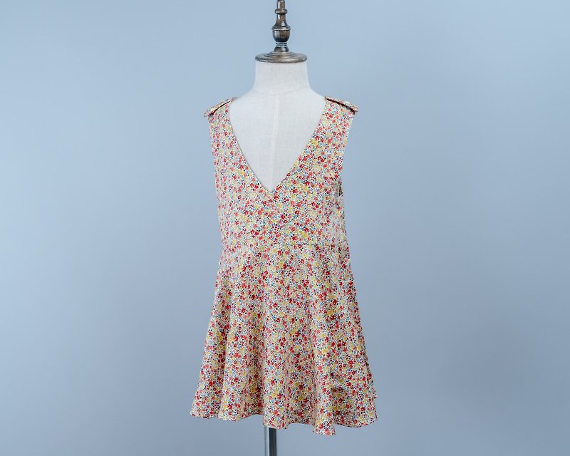 ディープVスリップドレス - 小さな花の子供新生児子供服子供の手作りドレス - スカート - コットン・麻 レッド