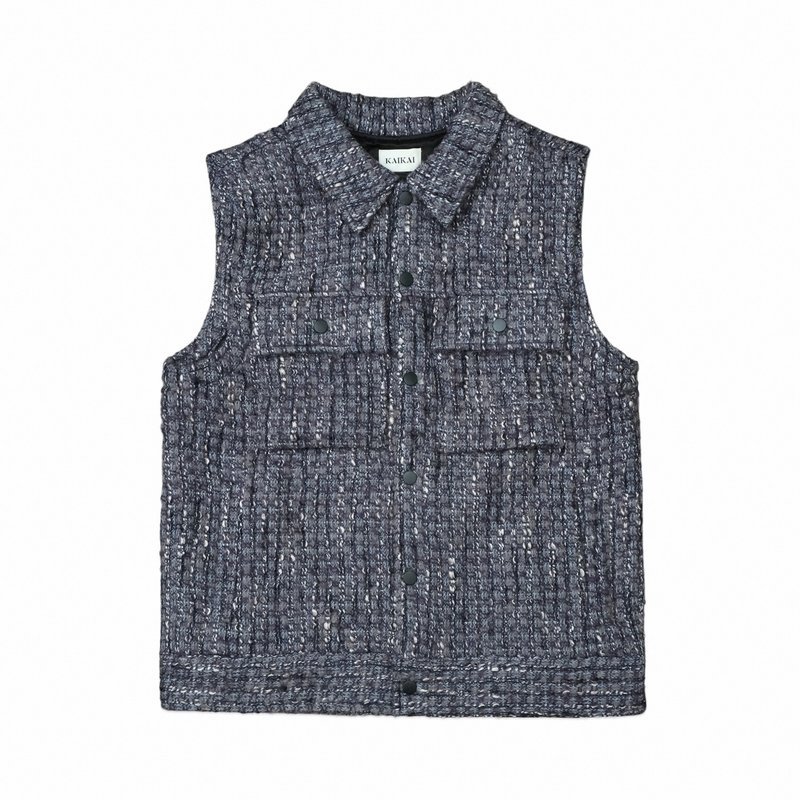 KAIKAI - Mirror Reflection - Wool coarse floral vest jacket - purple gray - Men's Tank Tops & Vests - Wool Multicolor