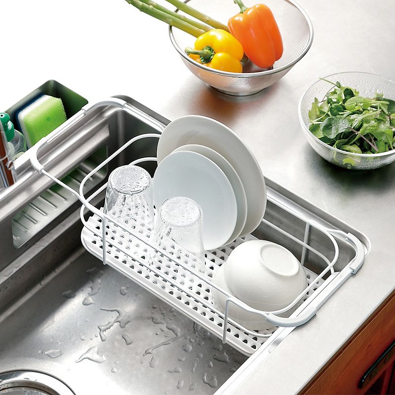 日本RISU 二合一水槽用伸縮式備料調理/碗盤瀝水籃-2色可選 - 居家收納/收納盒/收納用品 - 其他金屬 白色