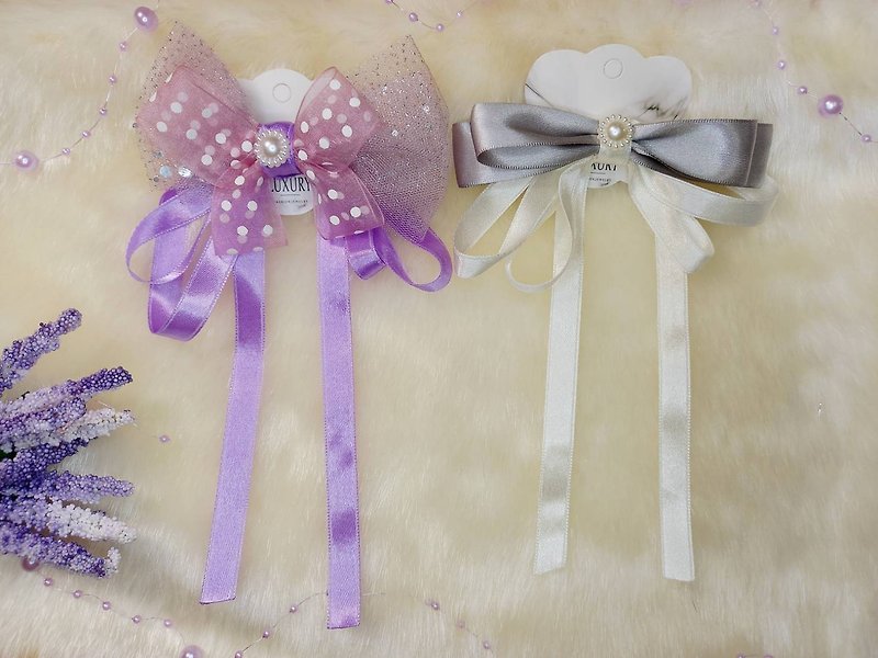 【Exclusive hand-made design】 Two styles of flowing ribbon hairpin - Hair Accessories - Nylon Multicolor