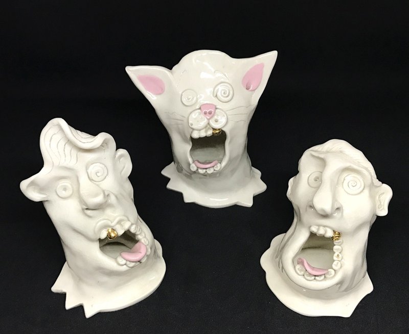早期古件-獨特造型金牙齒置物器 | 美式 藝術 手工製作 - 花瓶/花器 - 陶 