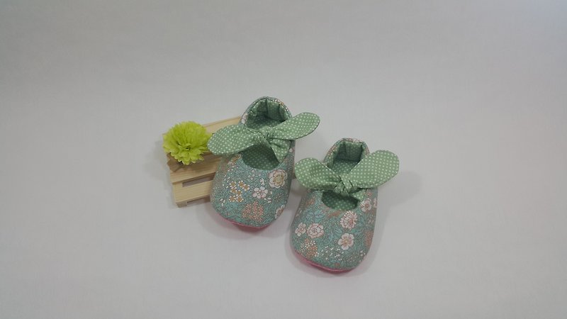 韓風小花 寶寶鞋 - 嬰兒鞋/學步鞋 - 棉．麻 綠色