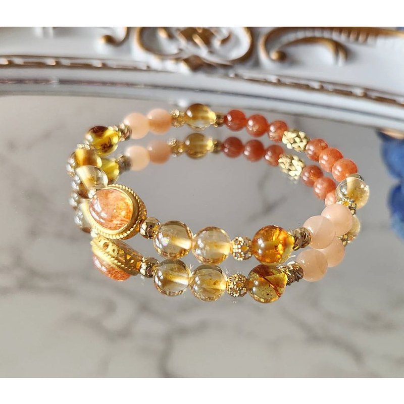 Life Spirit Number 2 | Navel Chakra | Self Chakra | Golden Sun | Orange Moonlight | Citrine | Flower Amber | Natural Crystal Bracelet - สร้อยข้อมือ - คริสตัล สีส้ม