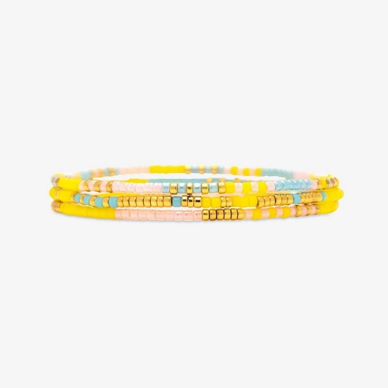 Pura Vida 美國手工 SUNSET BEACH 暮日海灘 金色伸縮手鍊三件組 - 手鍊/手環 - 其他材質 黃色