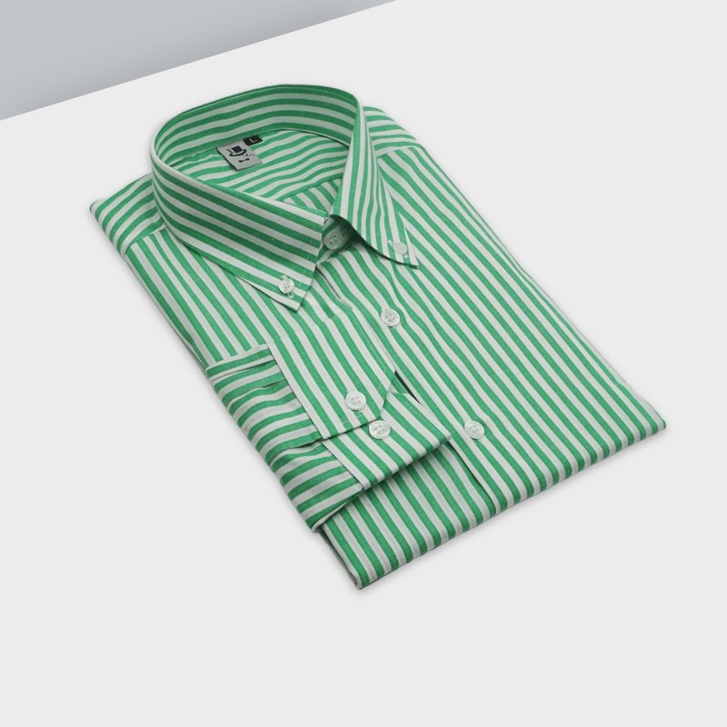 Green vertical striped shirt-I don’t know whether the senior’s shirt looks better or the senior’s shirt looks better - Men's Shirts - Cotton & Hemp Green