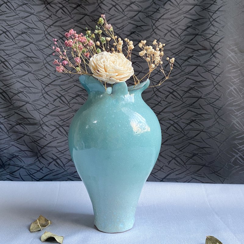 *福利品出清*釉名x藍鈞窯x 15cm手工陶瓷花瓶 花器 - 花瓶/花器 - 陶 藍色