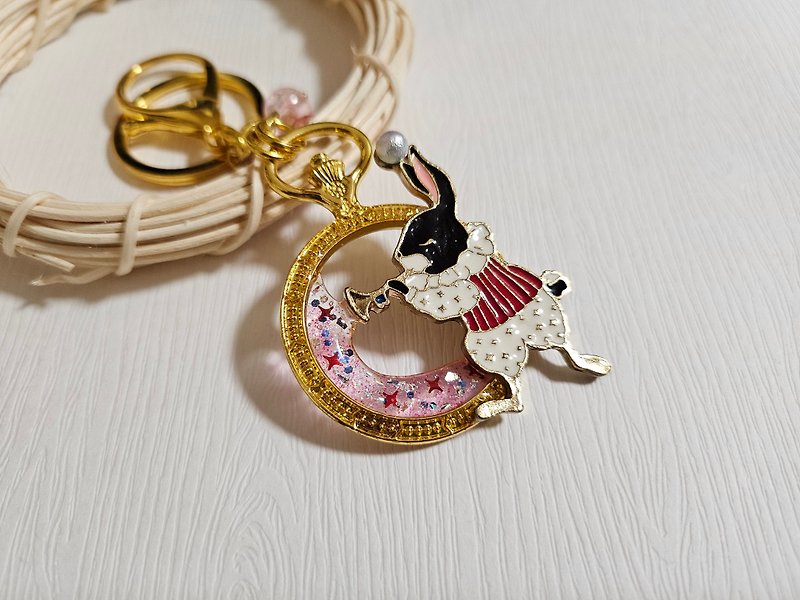 Original pendant Rabbit Rhapsody Pink Melody Hollow Design Handmade Keychain Gift - Keychains - Resin Multicolor