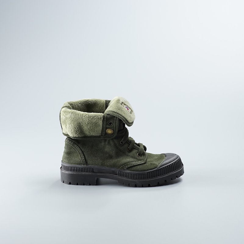 西班牙帆布鞋 冬季刷毛 墨綠色 黑頭 洗舊  860777 大人尺寸 - 女休閒鞋/帆布鞋 - 棉．麻 綠色