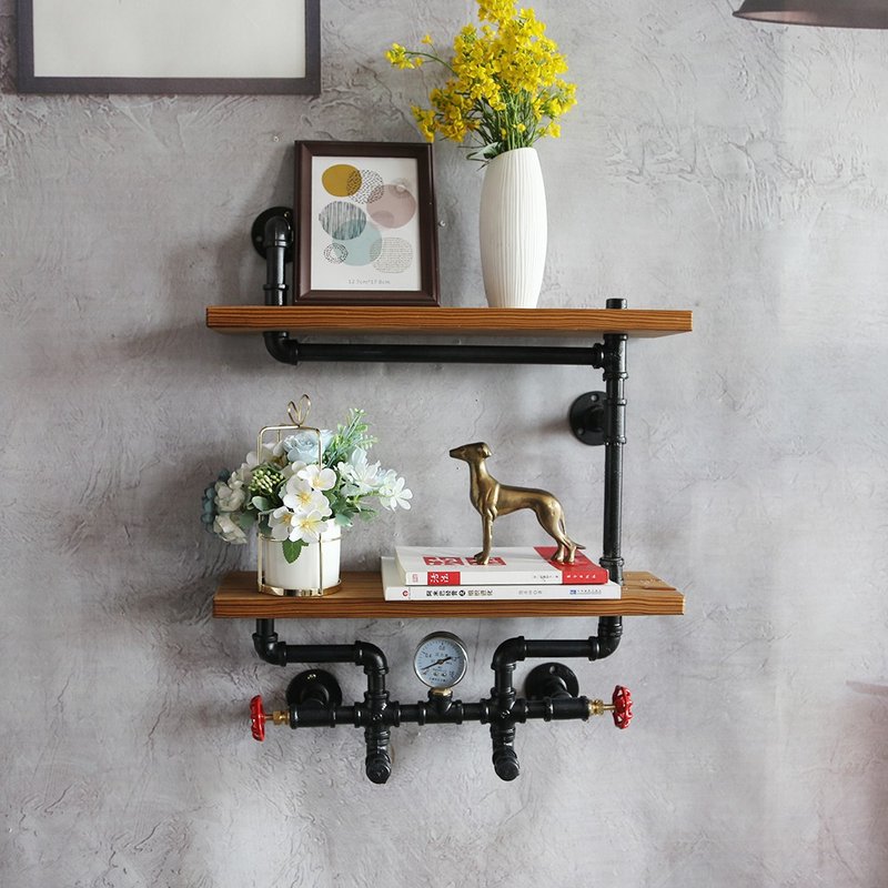 loft工業風水管置物架 牆上裝飾書架包包掛鉤架子 - 層架/置物架/置物籃 - 其他金屬 