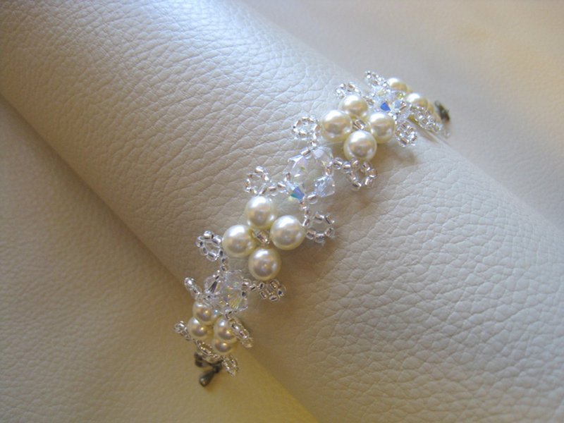 Silky Pearl & Swarovski Crystal Bracelets / SMC : Cream Bridal* - 手鍊/手環 - 珍珠 金色