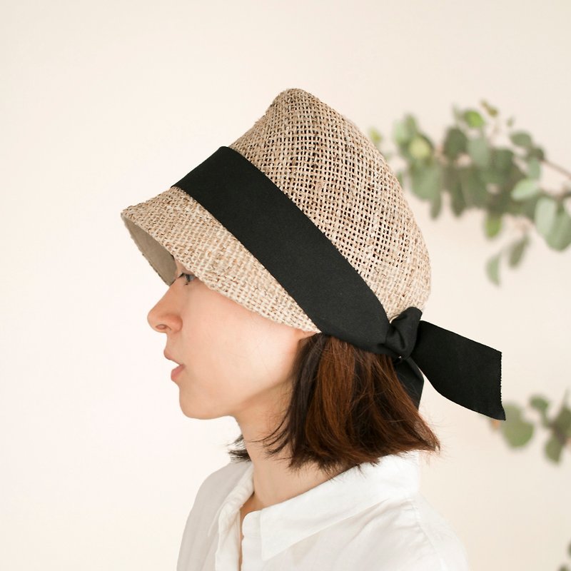 Straw Hat [Black Ribbon] Ladies - Hats & Caps - Cotton & Hemp Black