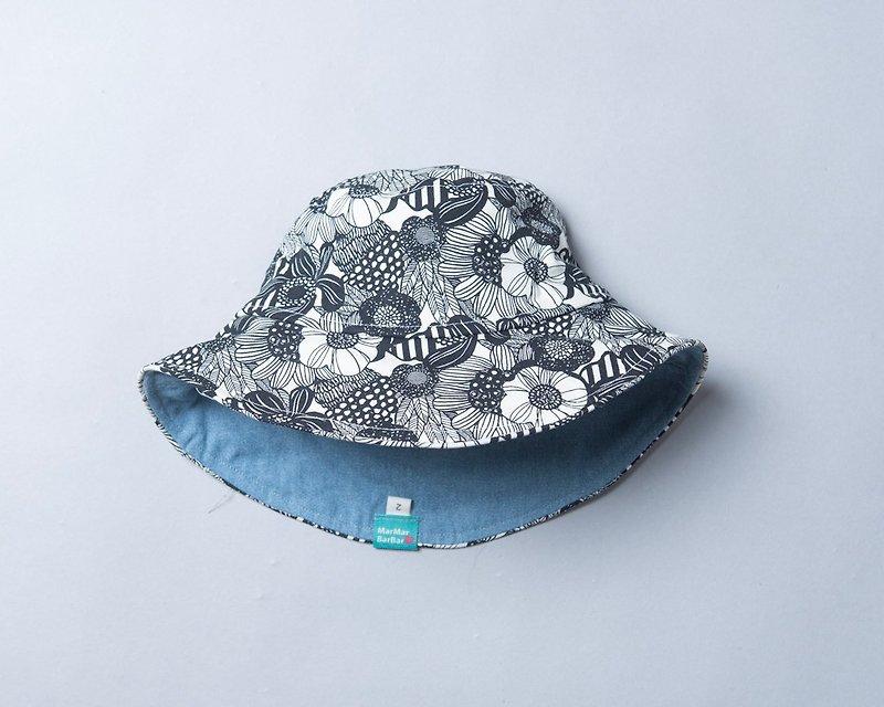 棉．麻 帽子 黑色 - 帽圍可調塑型-花3 漁夫帽 防曬 寶寶 童裝 禮物 帽子露營 登山