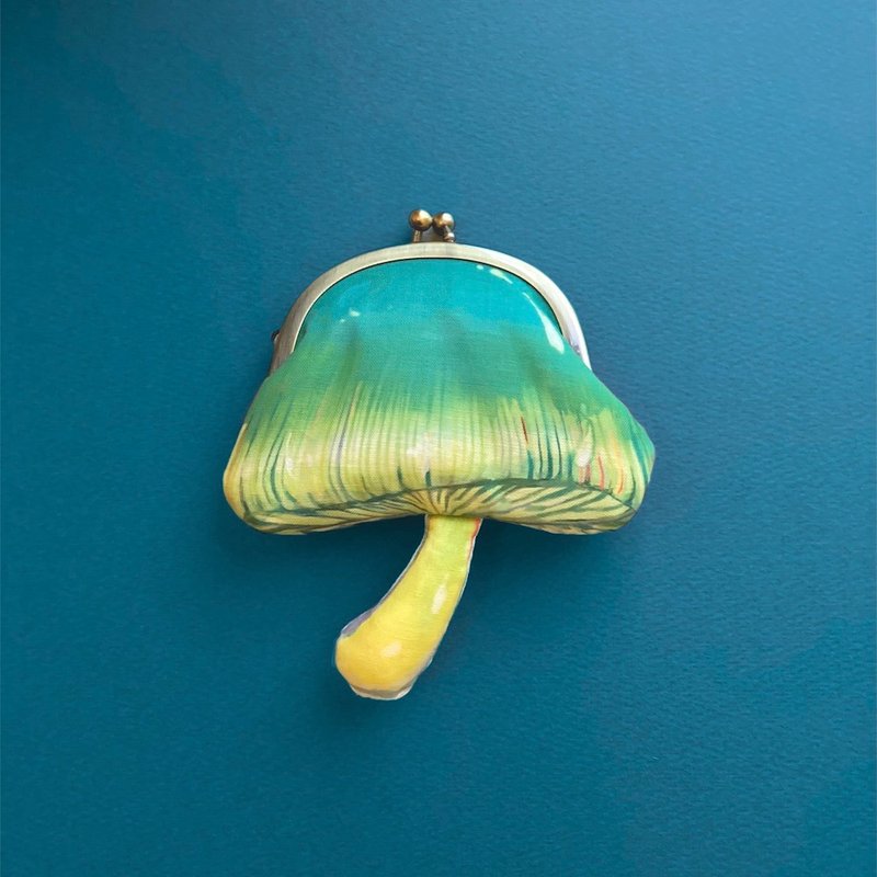 ワカクサタケがま口 / kinoko gamaguchi purse -Hygrocybe psittacina-財布,小銭入れ,accessory case - 化妝包/收納袋 - 棉．麻 卡其色