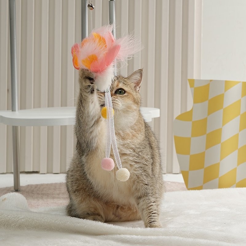 Cat teasing tool/retractable/replaceable | Handmade cat teasing stick-Pink Peony Pawsholic Claw Fan - ของเล่นสัตว์ - วัสดุอื่นๆ 