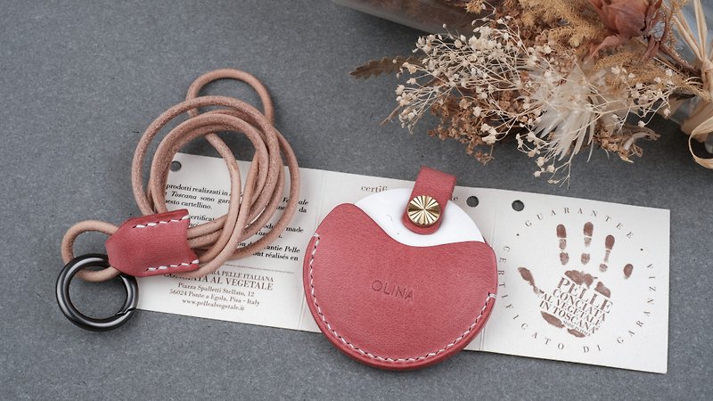 Gogoro/gogoro2 key leather case / hand crepe limited peach powder package holster plus lanyard - ที่ห้อยกุญแจ - หนังแท้ สึชมพู
