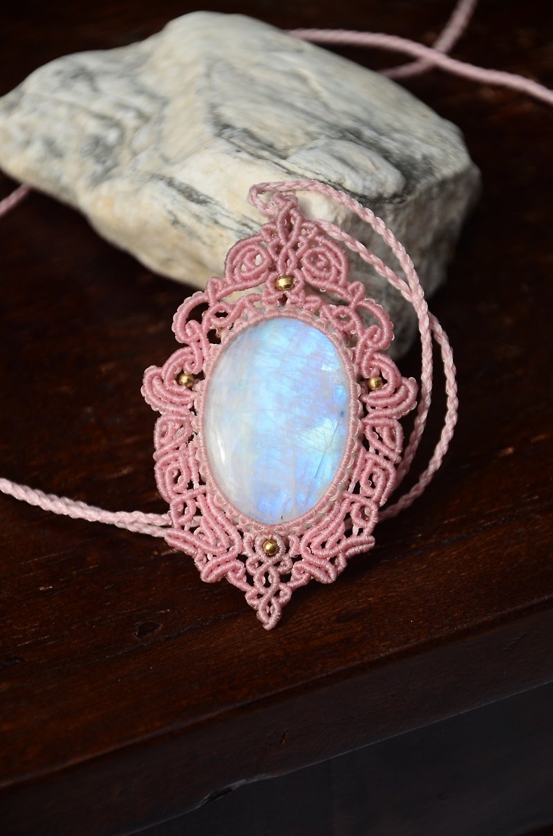 天然水晶月光石花邊編織項鍊 - 項鍊 - 寶石 藍色
