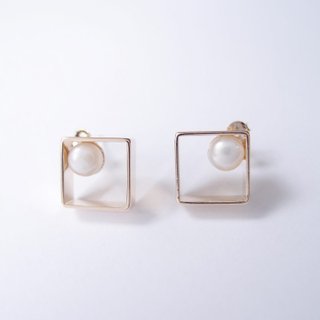 Rhombus frame pearl earrings