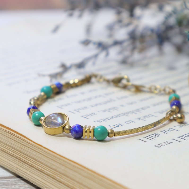 Foam Bronze bracelet elongated stone / lapis / turquoise brass Tanabata / gifts / Customized - สร้อยข้อมือ - ทองแดงทองเหลือง สีน้ำเงิน