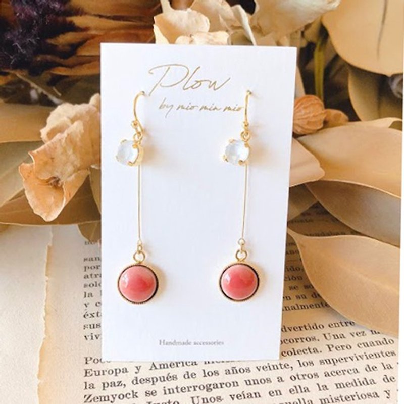 Cloisonne mini round long earrings ~ pink ~ - Earrings & Clip-ons - Glass 