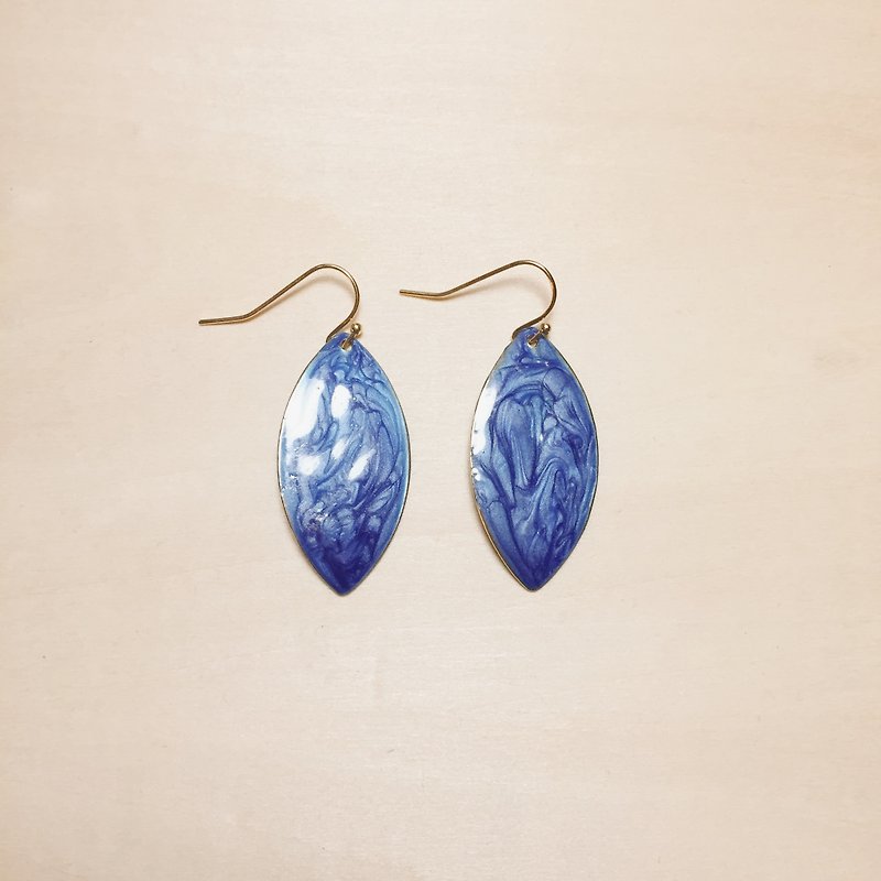 Vintage royal blue drip glaze eye-shaped earrings - ต่างหู - สี สีน้ำเงิน