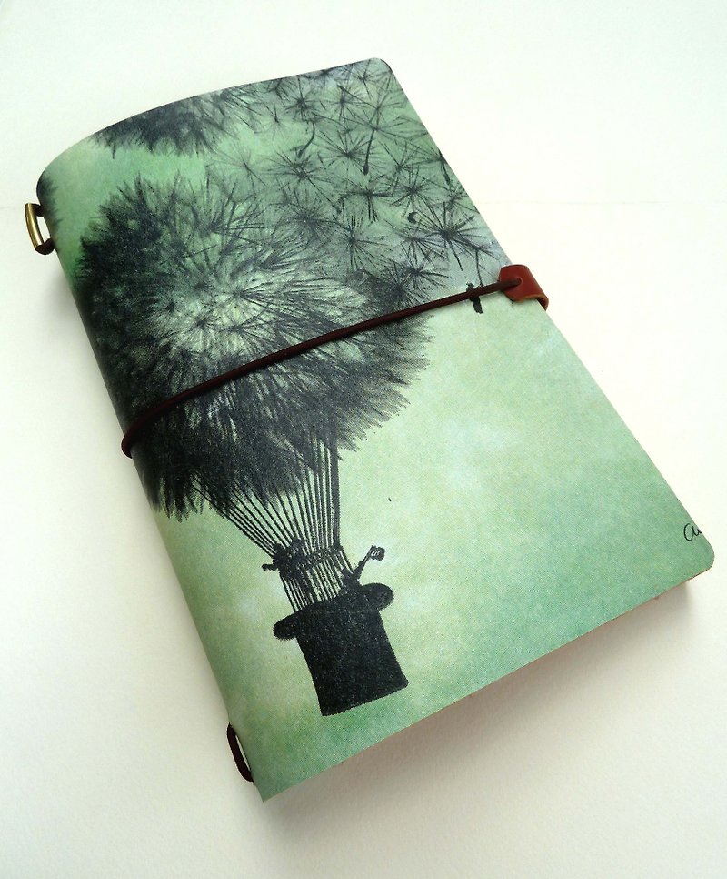 Dandelion Hot Air Balloon-Vegetable Tanned Cow Leather Handbag Cover - Book Covers - Genuine Leather 